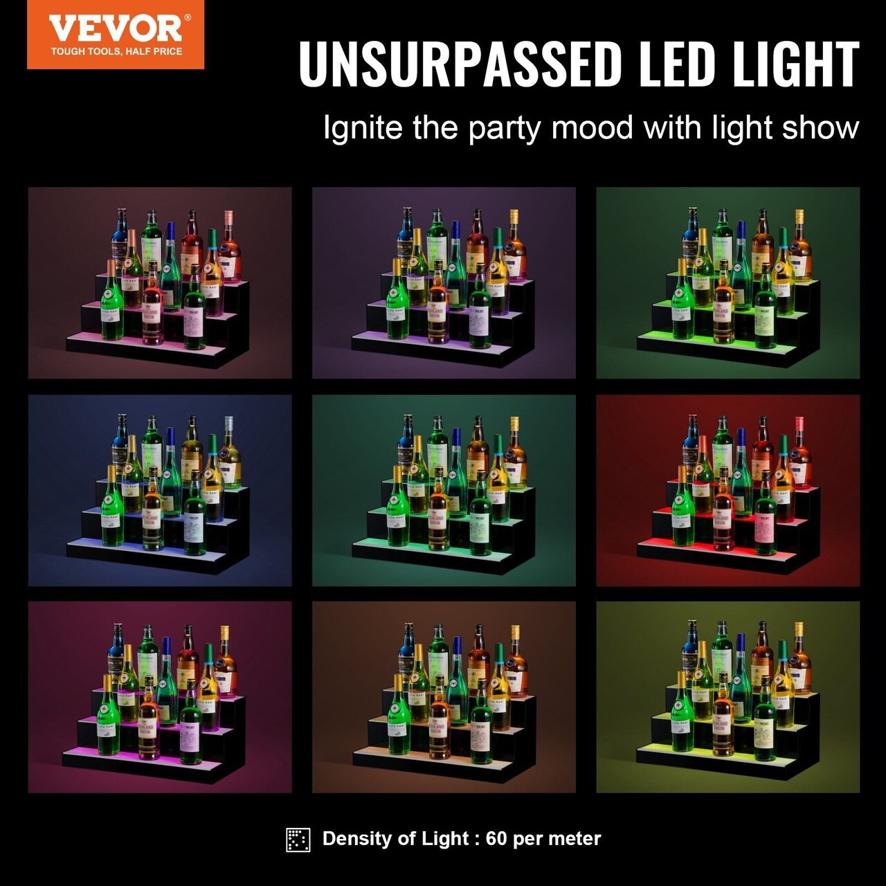 Vevor-24"-Black-LED Lighted Liquor Bottle Display with Remote Control-1 Piece